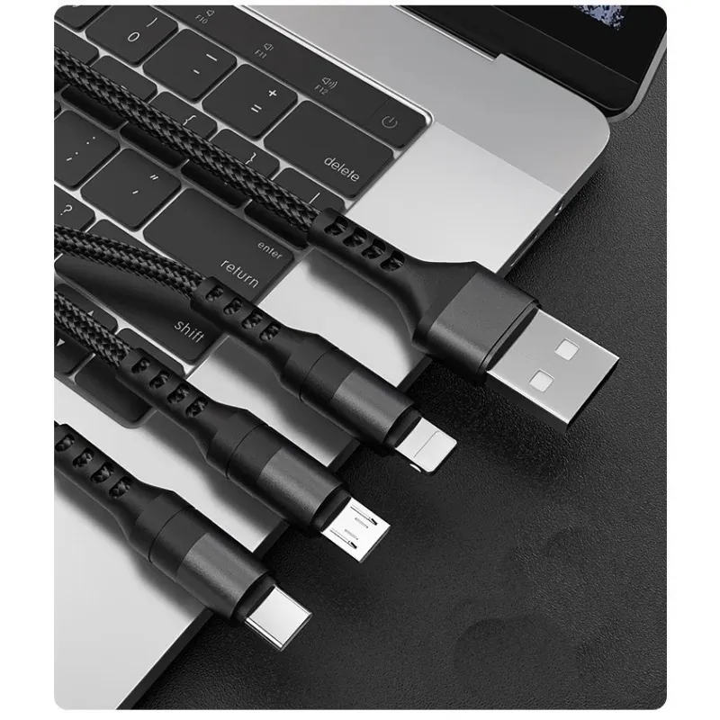 Kabel USB Dane 3in1 do iPhone'a Szybka ładowarka kabel ładowania dla Androida typu C Xiaomi Huawei Samsung Ładowarka Drut do iPada- dla Samsung i Xiaomi