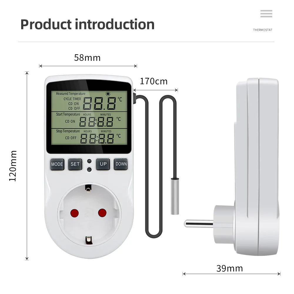 Timer Socket Thermostat Digital Temperatur Controller EU Plug Outlet med Timer Switch uppvärmning AC 110V ~ 230V