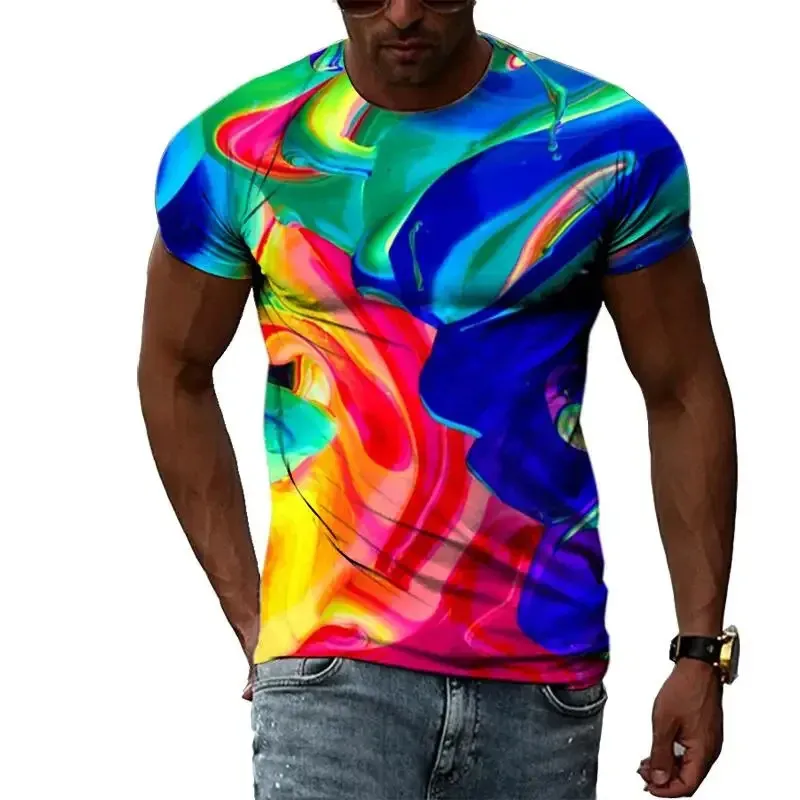 Summer Fashion Abstract Color Graphic T Shirts For Men Casual 3D Print Tee Hip Hop Harajuku Personlighet Rund hals Kort ärm 240318