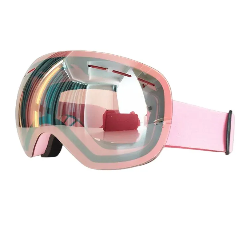 Goggles Professional Large sphérique sphérique à double couche adulte Antitifog Ski Gogle Femmes Pink Snowboard Lunes Antifog Snow Sports Eyewear