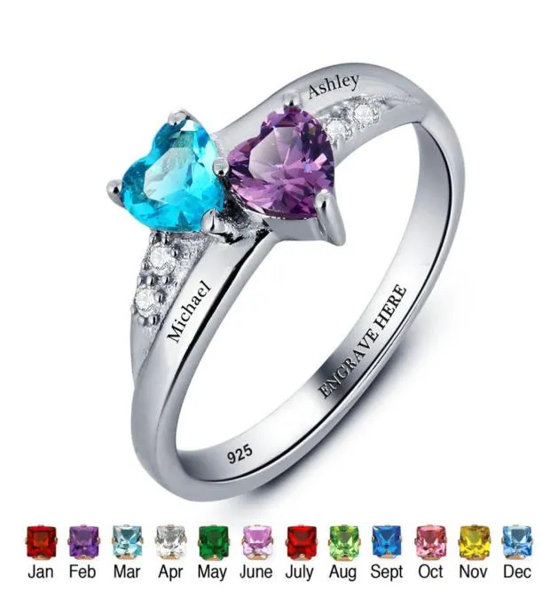 luxury Personalized Name Ring Lover 925 Sterling Silver Promise Ring Heart Shape Birthstone Engrave Jewelry Mothers Day RingsRI16923356