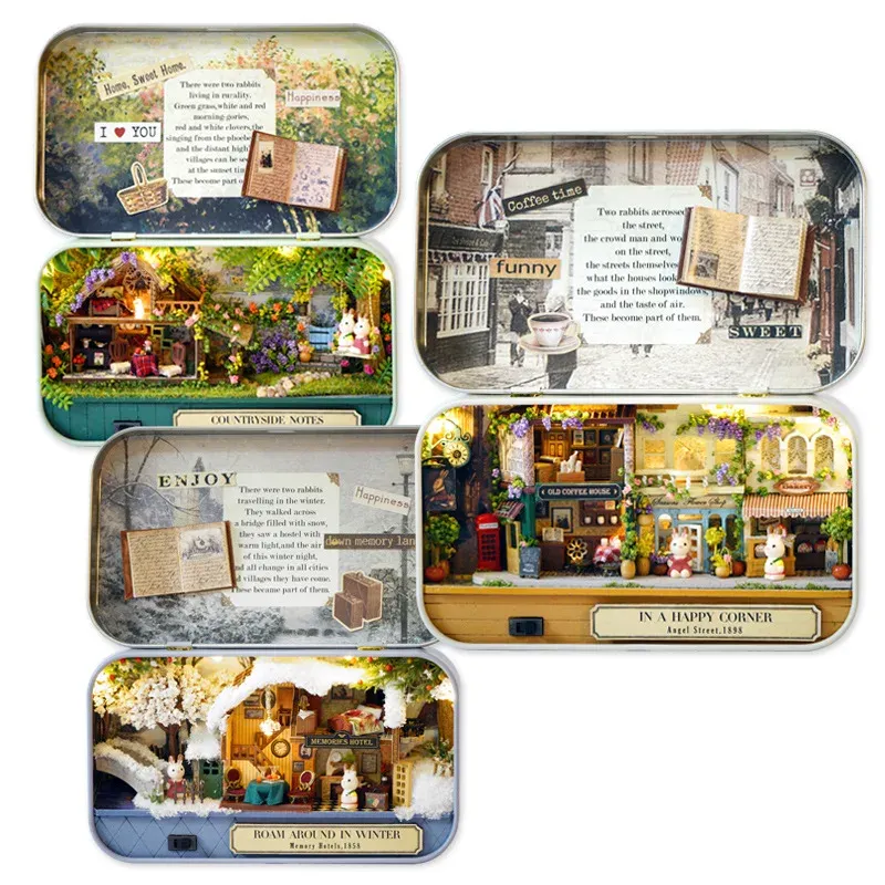 DIY CASA Box Theatre Miniatures Handmade Model Room Kit de maison de poupée en bois avec meubles Toys de lapin pour enfants cadeaux d'anniversaire