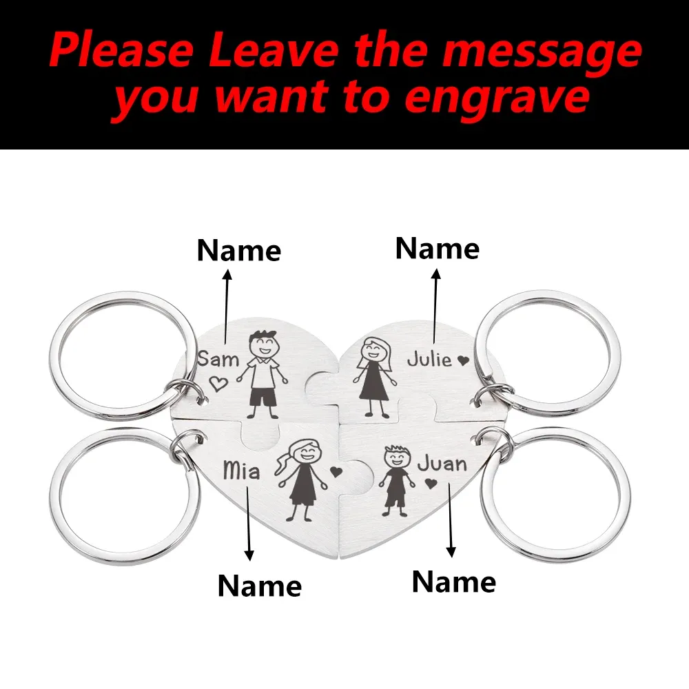 Personalized Family Name Keychain Puzzle Keyring Set Stainless