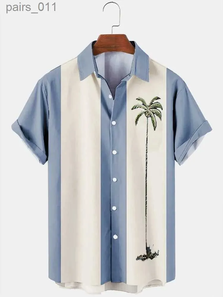 Casual shirts van heren Hawaiiaans shirt voor mannen Summer 3D Kokosboom Gedrukte gestreepte Holiday Short Sleeve Tops T -shirt oversized blouse casual mannen shirt 240402