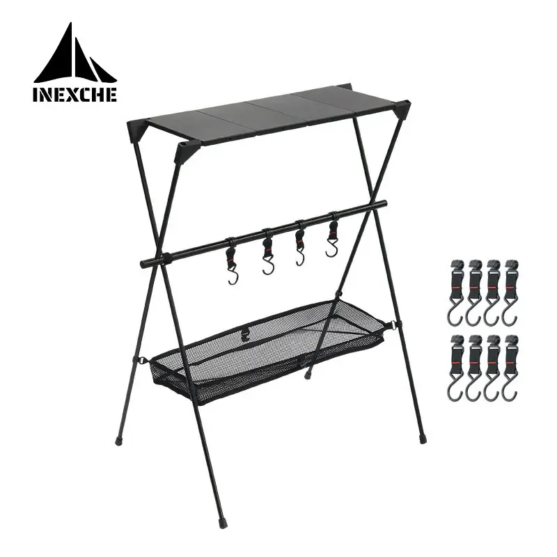 Tools Outdoor Camping Hanging Rack with Top Plate Aluminum Alloy Portable Tripod Light Lantern Stand Picnic Bbq Storage Shelf