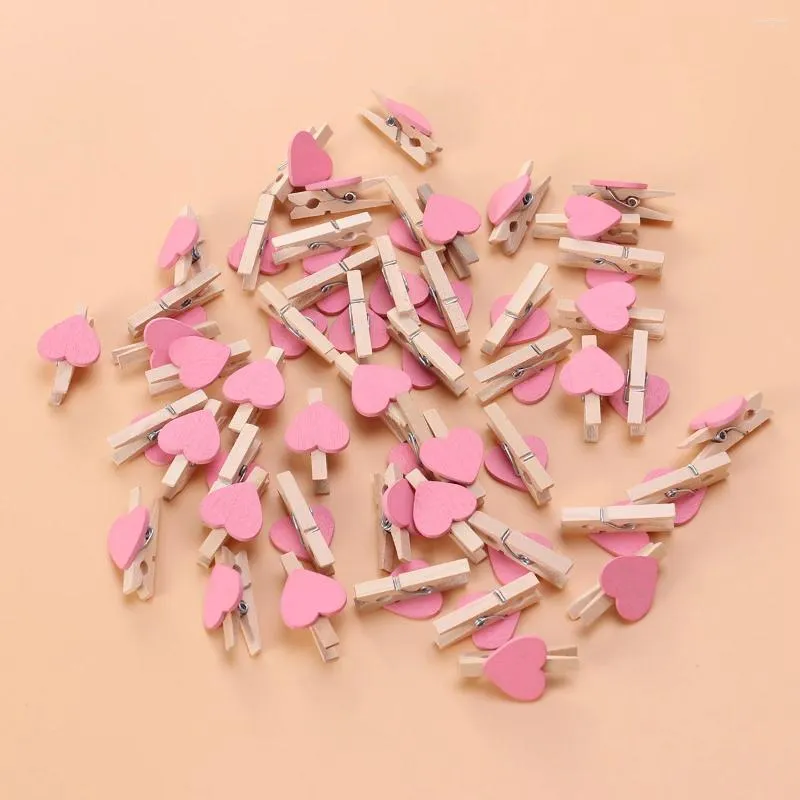 Frames 50pcs Love Wood Clips Beautiful Small Fixation for PO Painting (Pink)