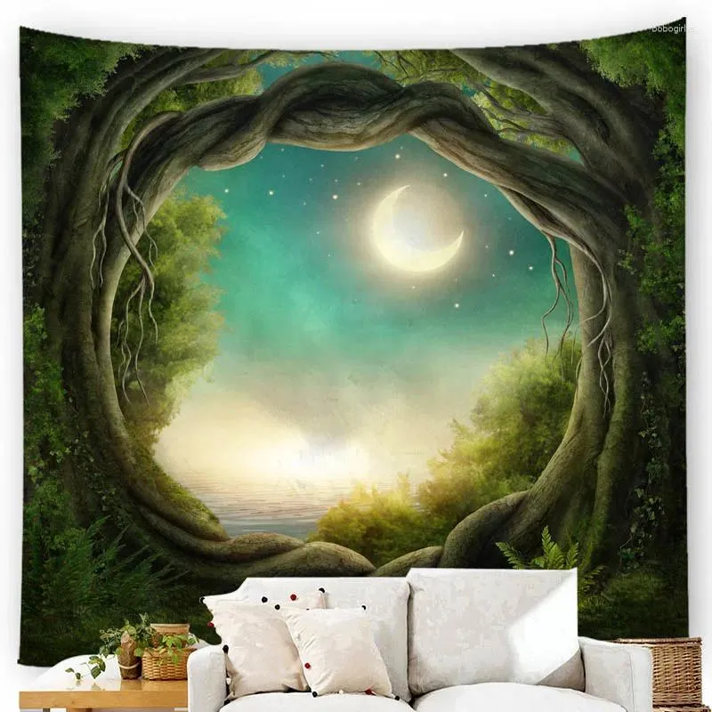 Tapestries Large Size Hanging Art Carpet Blanket Fantasy Forest Fairy Tale World Wall Yoga Mat Decoration Tapestry Dorm Room Decor