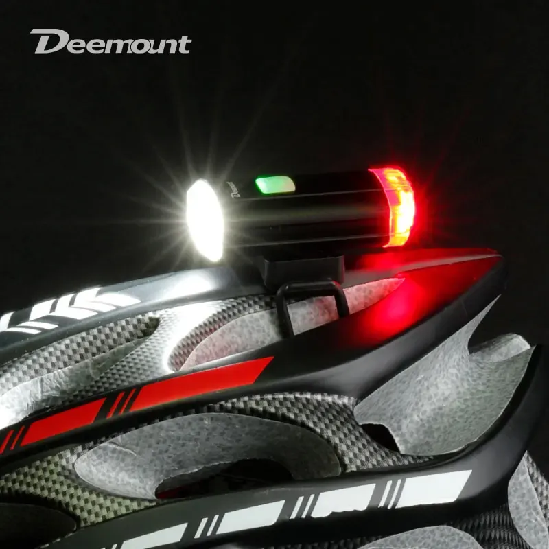 Helmets Deemount Headlight Rear Light 2 in 1 Cycling Front Lighting Rear Visual Warning 15 Light Modes Usb Charge Helmet Handlebar Mount