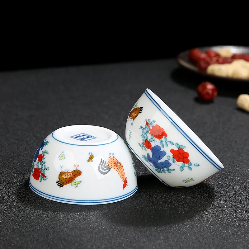 Set da tè antico Kung Fu Set regalo Tazza di pollo Daming Chenghua Doucai Tazza da tè in ceramica dipinta a mano Formulazione all'ingrosso
