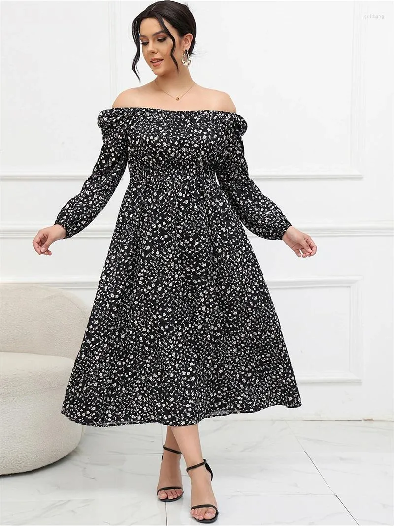 Vestidos de tamanho grande elegante vestido de verão preto vermelho floral longa longa fora das mulheres de manga de ombro para mulher