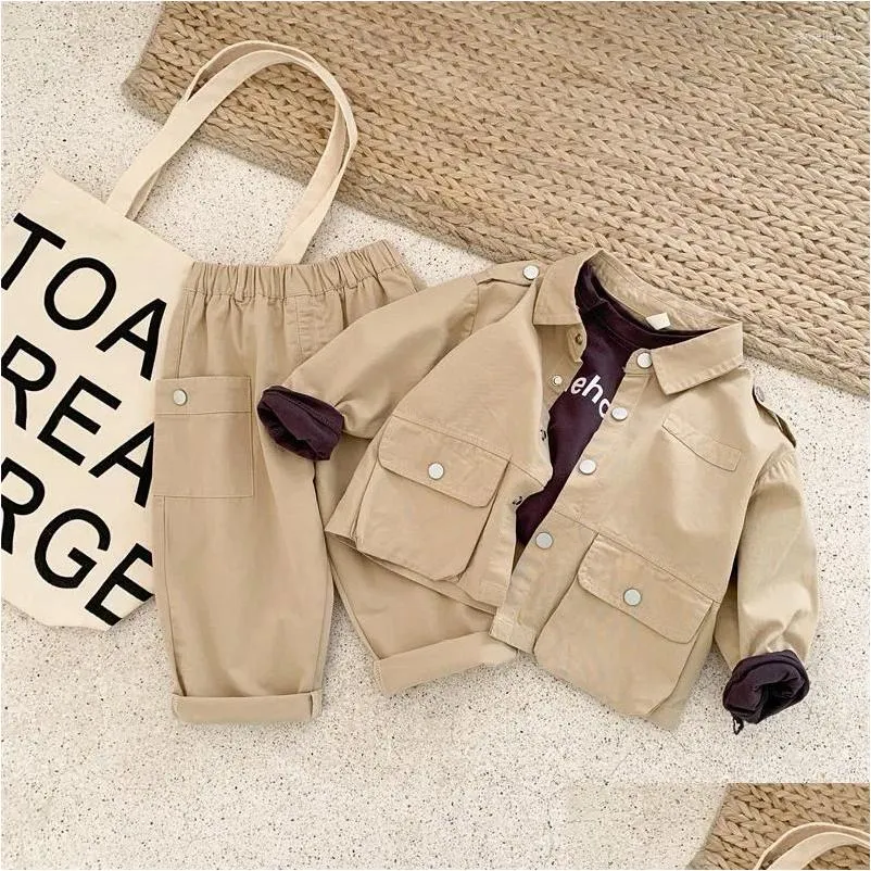 Clothing Sets Childrens Wear Spring Suit Korean Style Top Pants Two-Piece Fashionable Foreign Solid Color Drop Delivery Baby Kids Mate Otyu3