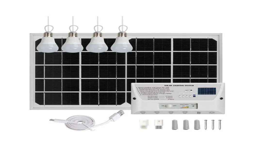 Lâmpada solar lâmpadas carregador usb kit gerador de painel sistema doméstico com 4 lâmpadas luz 6000mah banco potência para iluminação interior ao ar livre6871146