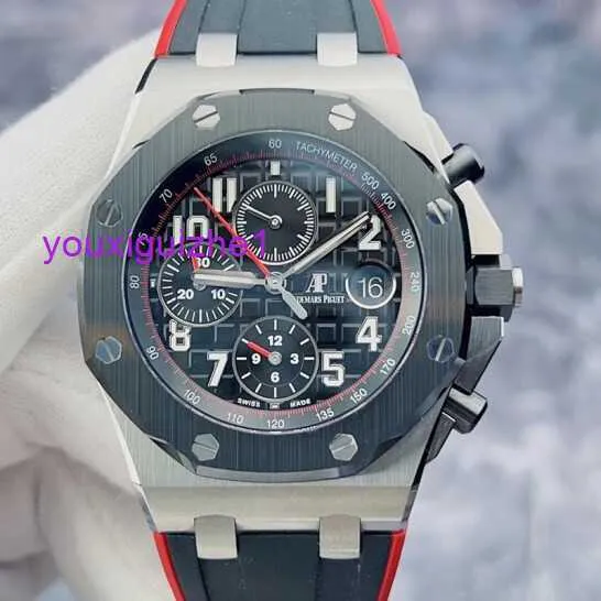 Luxuriöse AP-Armbanduhr, Royal Oak Offshore-Serie, 26470SO, Keramikkreis, rote Nadel, Vampire, automatische mechanische Herrenuhr, 42 mm