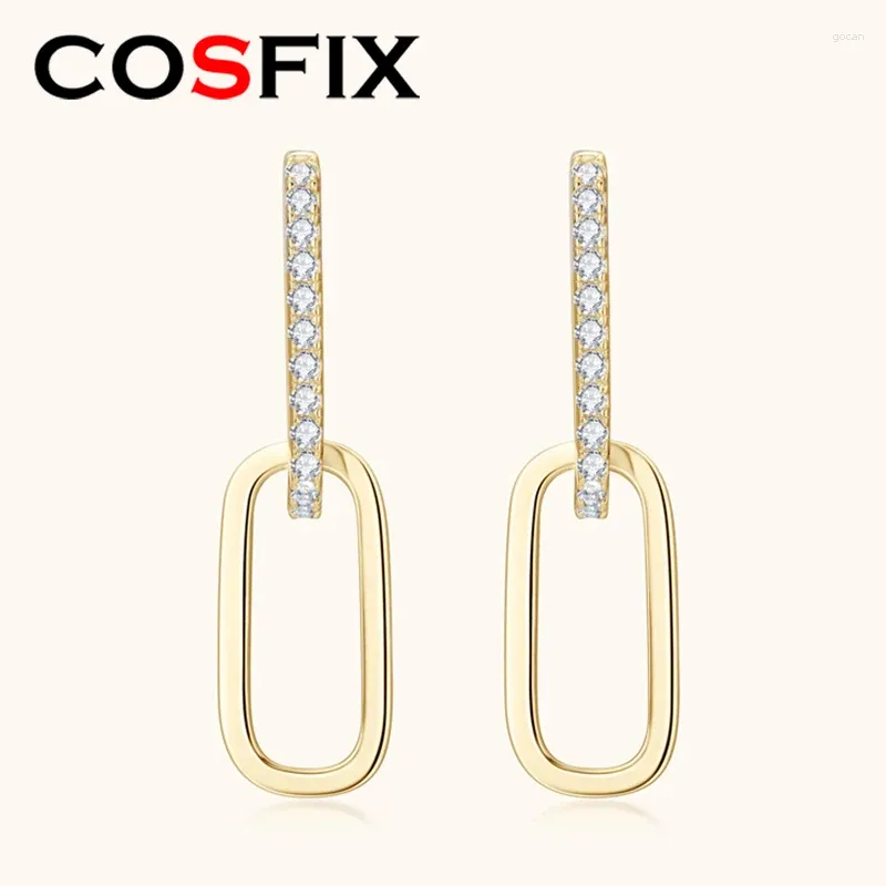 Stud Earrings COSFIX Women's Moissanite Hoop D Color Yellow 2024 Trend Silver 925 Full Real Jewerly