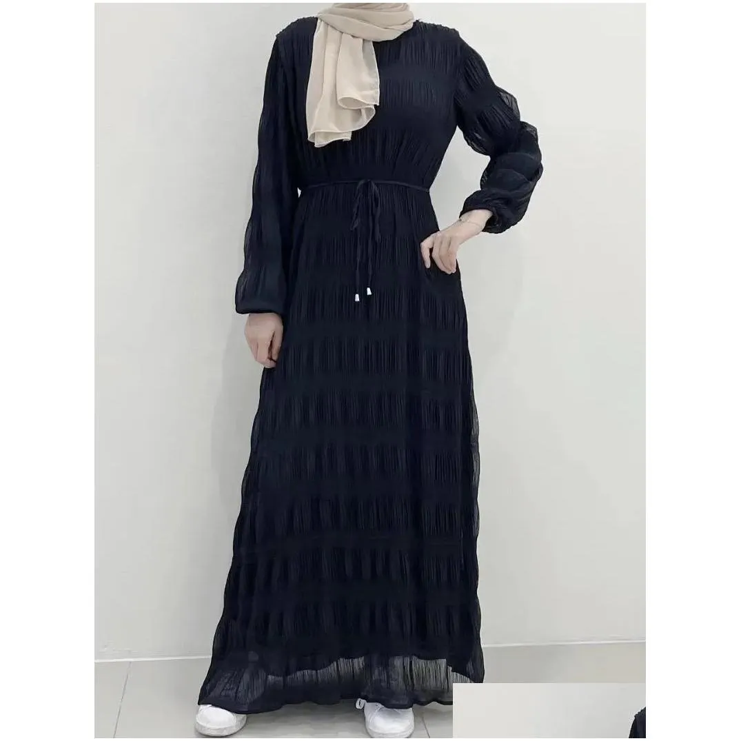 Ethnische Kleidung Ramadan Naher Osten Muslim Robe Jilbab Abaya Einfarbig Chiffon Langarm Kleid Damen Abayas ohne Hijab Drop De Dhzf3