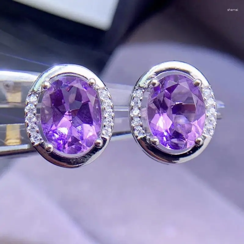 Kolczyki do stadnastki Naturalne Purple Amethyst Kodek owalny Styl 7 9 mm 1,8ct 2pcs kamień szlachetny 925 Srebrna srebrna biżuteria L243165