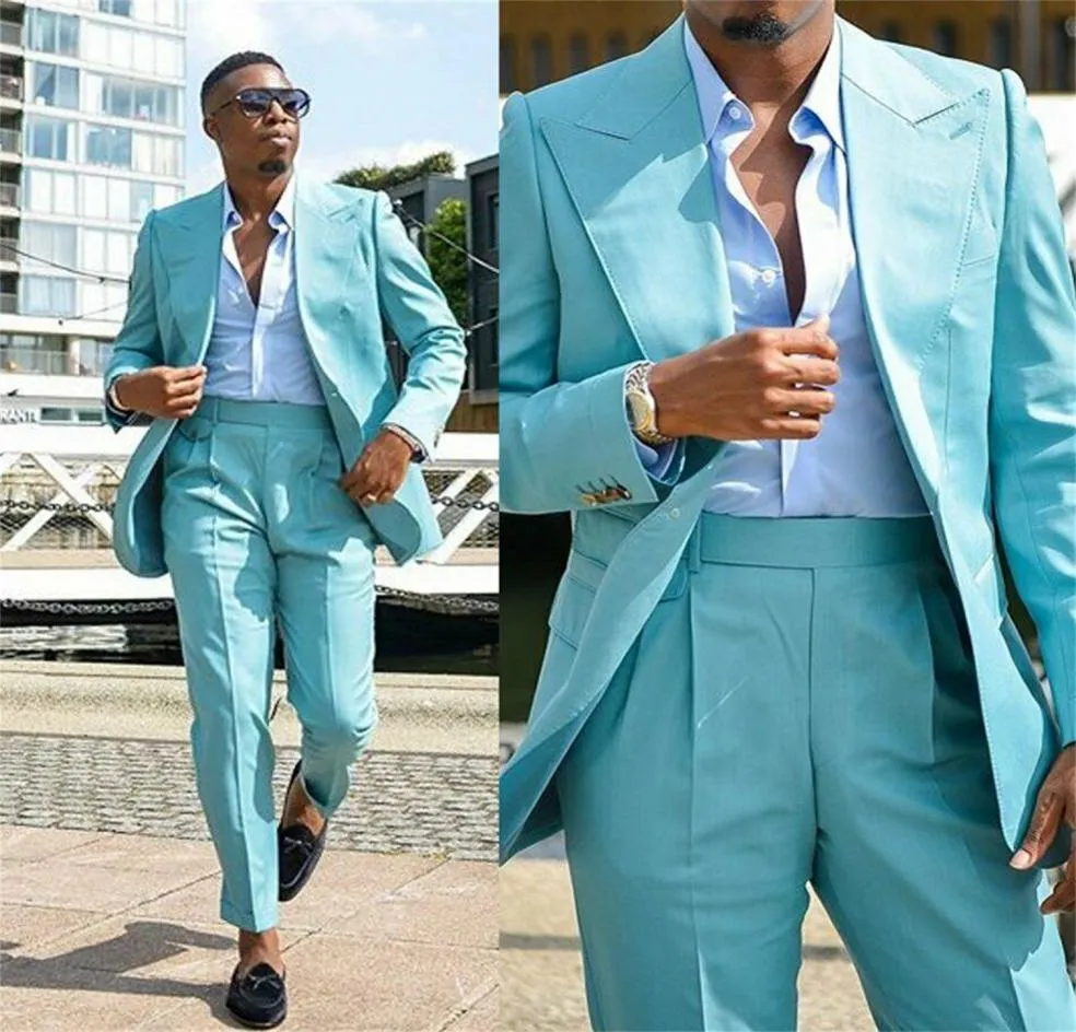 NOWOŚĆ BLUE MEN SUITS Blazer Wedding Suits Slim Fit 2 sztuki Tuxedos Męskie garnitury kurtki Made4035023