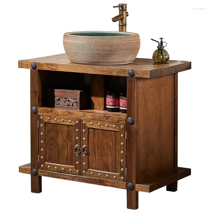 Bathroom Sink Faucets Cabinet Customized Classical Wash Basin Wood Color Washstand Face Washing Combination