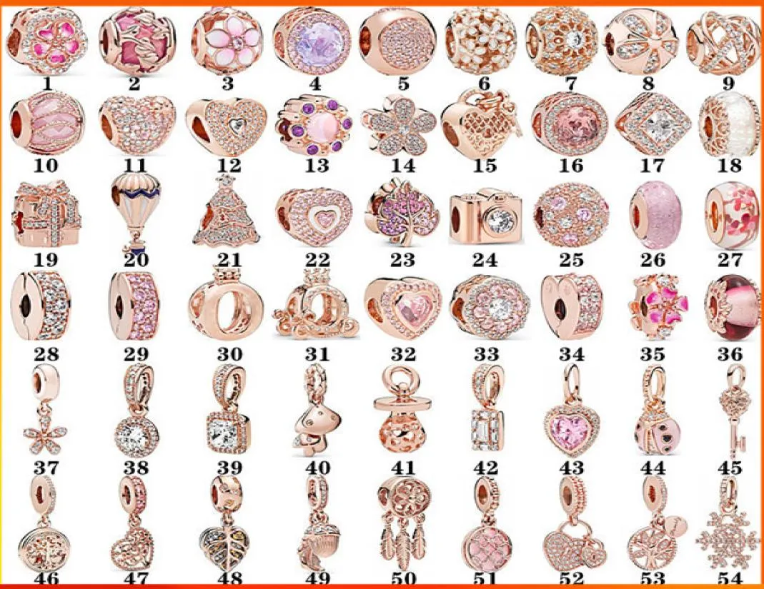 Bracelet de style perles en argent sterling S925 or rose pour femme, clip de fixation, couronne œil de chat, pendentif en forme de cœur, ample, bead4194955