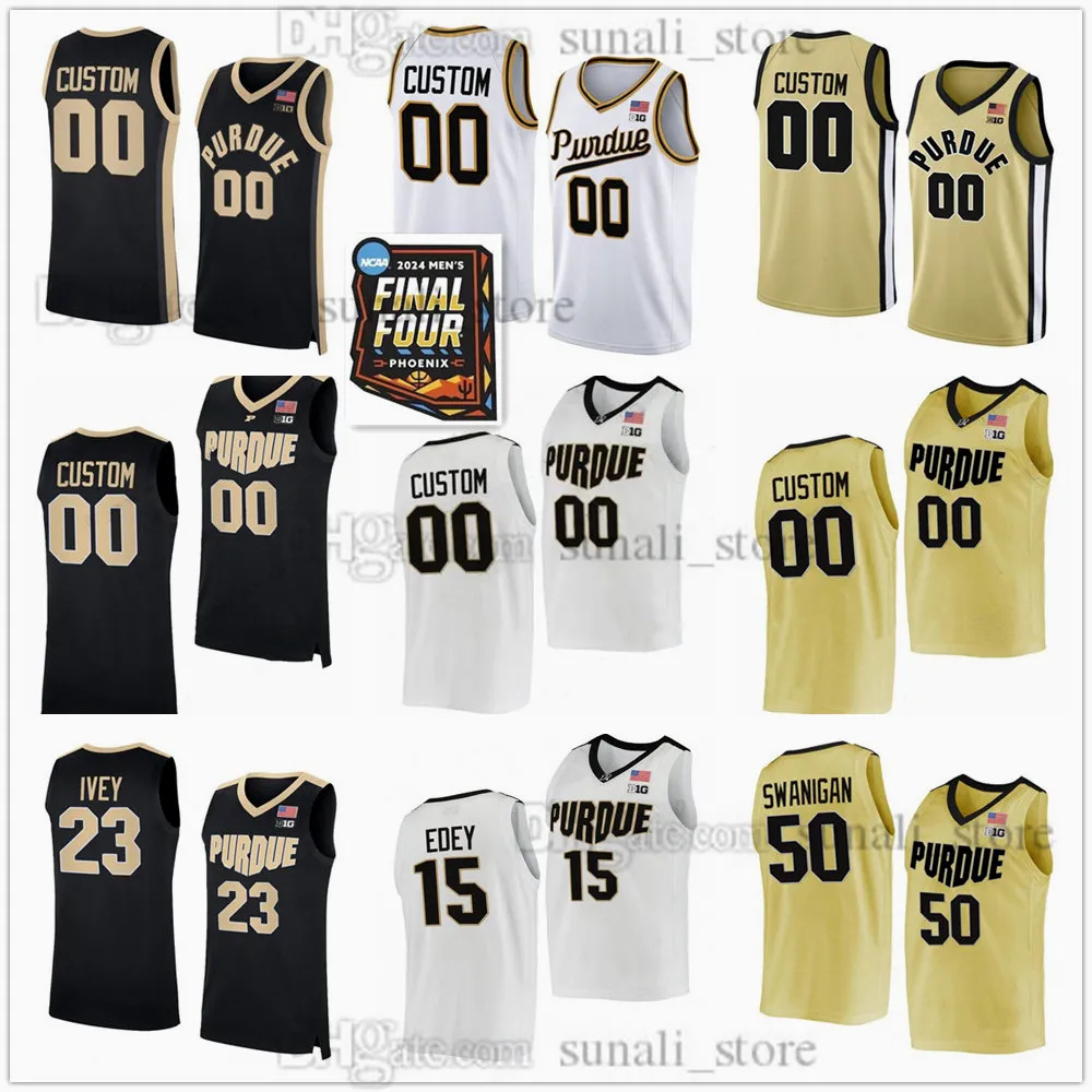 Purdue Boilermakers 2024 Final Four NCAA Basketball Jerseys 15 Zach Edey 3 Braden Smith 4 Trey Kaufman-Renn 55 Lance Jones 2 Loyer 23 Jaden Ivey 50 Trevion Williams