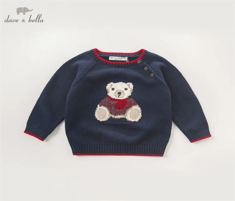 DB5905 DAVE BELLA 가을 유아 아기 소년 해군 곰 풀오버 스웨터 아이 사랑스러운 옷 유아 어린이 니트 스웨터 SH1909072835009
