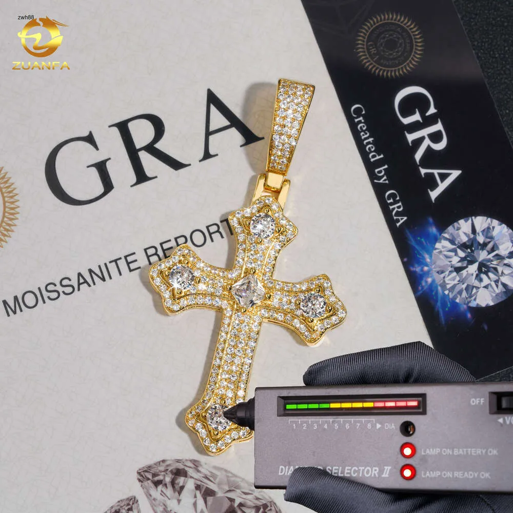 Pass Diamond Tester Cross 925 Sterling Silver Iced Out VVS Moissanite Hip Hop Jewelry Cross Pinging