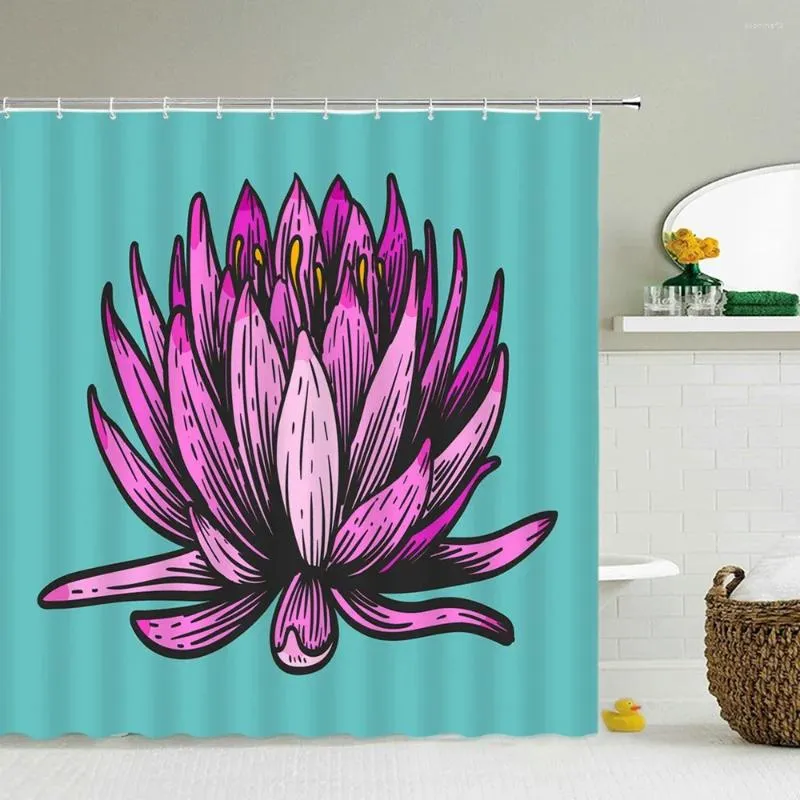 Rideaux de douche Coloré Bloom Flower Rideau Salle de bain Polyester imperméable 3D Décoration de bain florale avec crochets