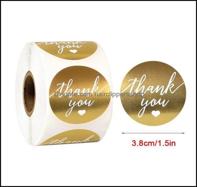 Gift Event Festive Party Supplies Home Gardengift Wrap 500PcsRoll 38Mm Gold Thank You Stickers Seal Label Handmade Cake Sticker1052143