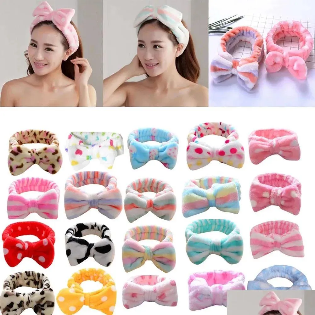 Handtuch Koreanische Mode Dot Gedruckt P Bogen Stirnbänder Waschen Gesicht Weiche Haarband Make-Up Headwrap Turban Elastische Stirnband Haar Zubehör Drop dhot2