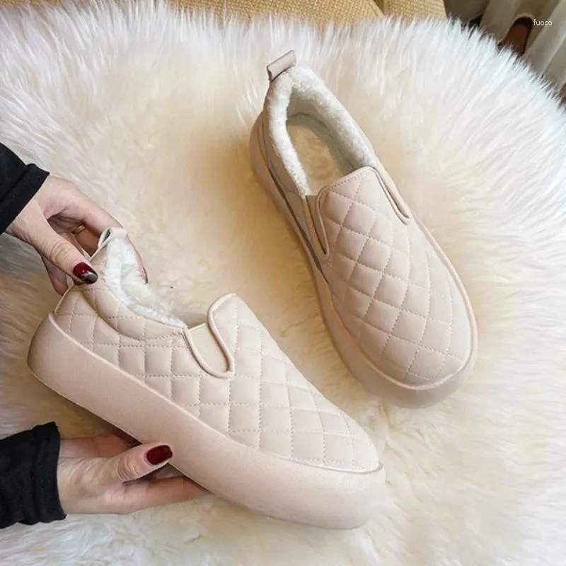 Casual Shoes Women's Vulcanized 2024 Winter Round Head Slip-on Fashion Femmes Sneakers Plush Keep Warm Comfortable Platform