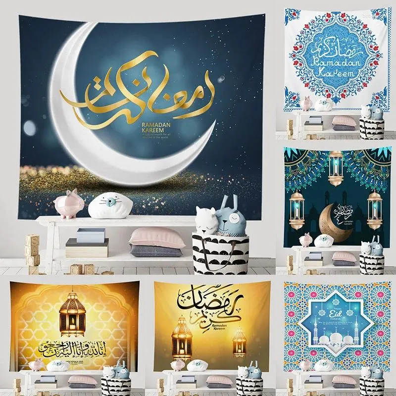 Tapeçarias Ramadan Tapeçaria Decoração de Parede Pêssego Veludo Impresso Decoração de Casa Pendurada Pano de Fundo