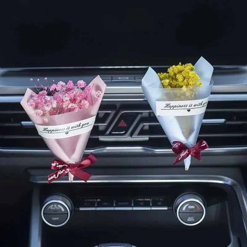 Ny 2024 Mini Rose Bouquet Car Air Vent Clip Fräschare Torkad blomma parfym diffusor Gypsophila Fragrance Automobile Interiör Tillbehör