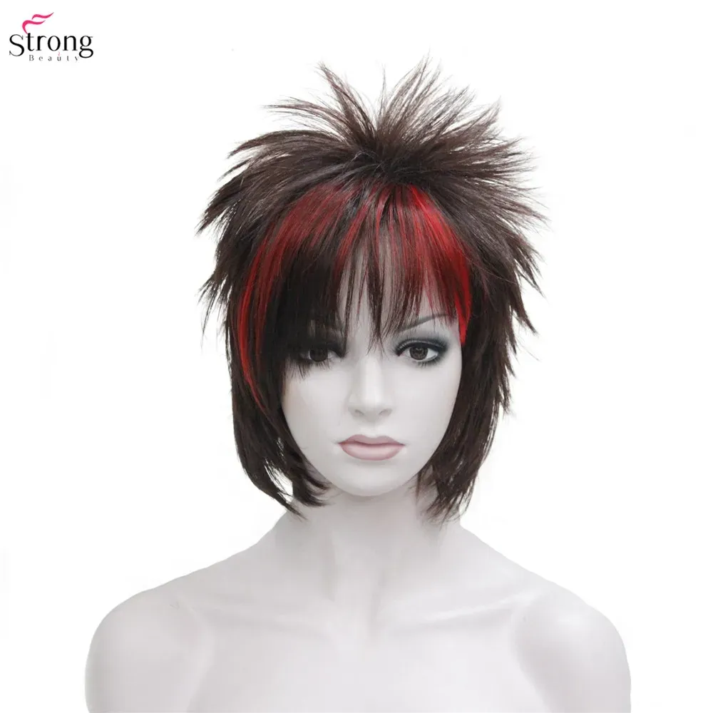 Perücken synthetische Perücken Punk Hairstyle kurz gerade Haare Schwarz/roter Perücke Stronbeauty