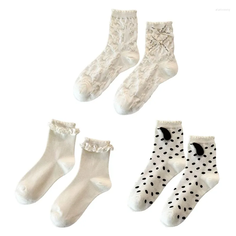 Chaussettes blanches en coton pour femmes, mollet doux pour robe, jupe d'été