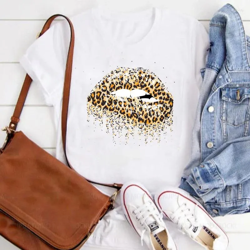 Damen-T-Shirts, Damen-T-Shirt mit Leoparden-Lippen-Aufdruck, süßes Sommer-Grafik-T-Shirt, Top-Kleidung, lustiges 90er-Jahre-Hipster-Grunge-T-Shirt, Drop Femme