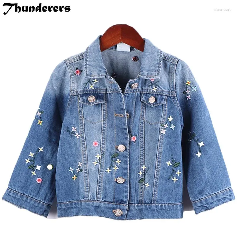 Jassen LenteHerfststijl Kinderspijkerjack met bloemborduurwerk Meisjesjas Babymeisje Jeans Casual rok Mode