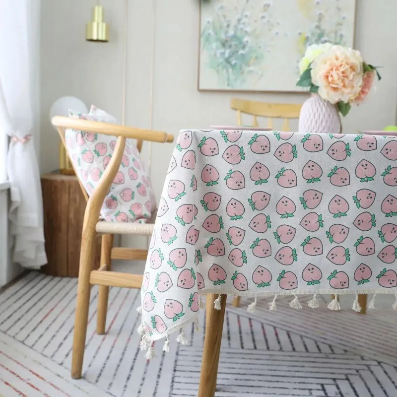 Petite nappe en coton et lin frais, couverture de ménage avec pompon en dentelle C5F672