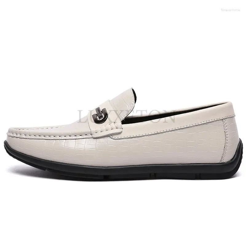 Casual Shoes äkta läder Mäns Slip-On Low Top Flat Boat Mensummer Bekväma loafers Moccasins Designer