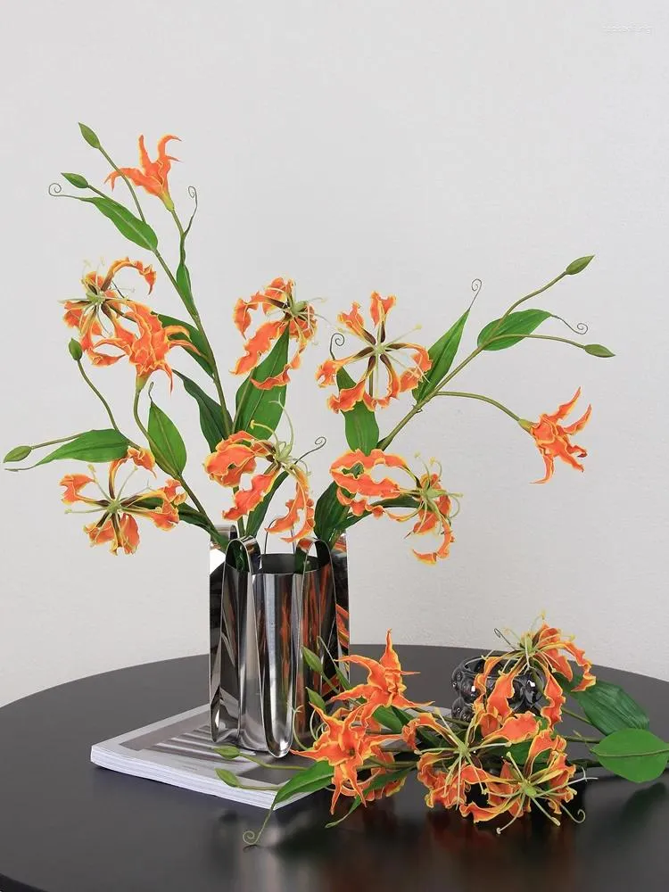 Decorative Flowers Flame Lily Artificial Autumn Art Plants Fall Decoration Home Wedding Orange Arrangements