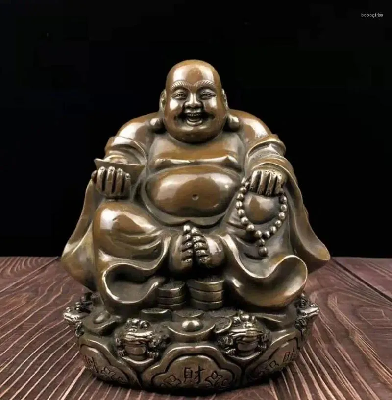 Statuette decorative Palla seduta in rame puro Ornamenti di Buddha ridente con pancia di rospo dorato