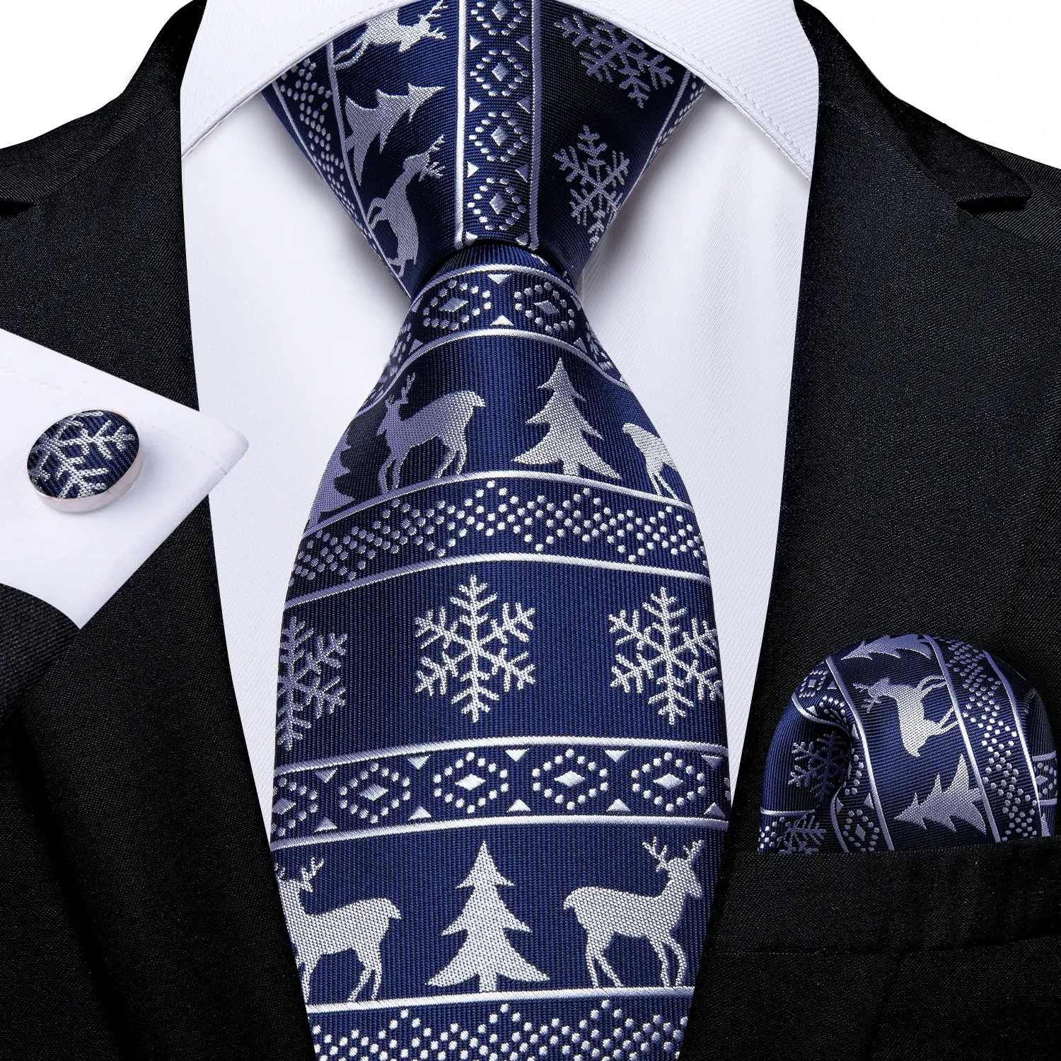 HISDERN Christmas Ties For Men Xmas Novelty Tie And Pocket Square Festive Party Funny Necktie Gift Set