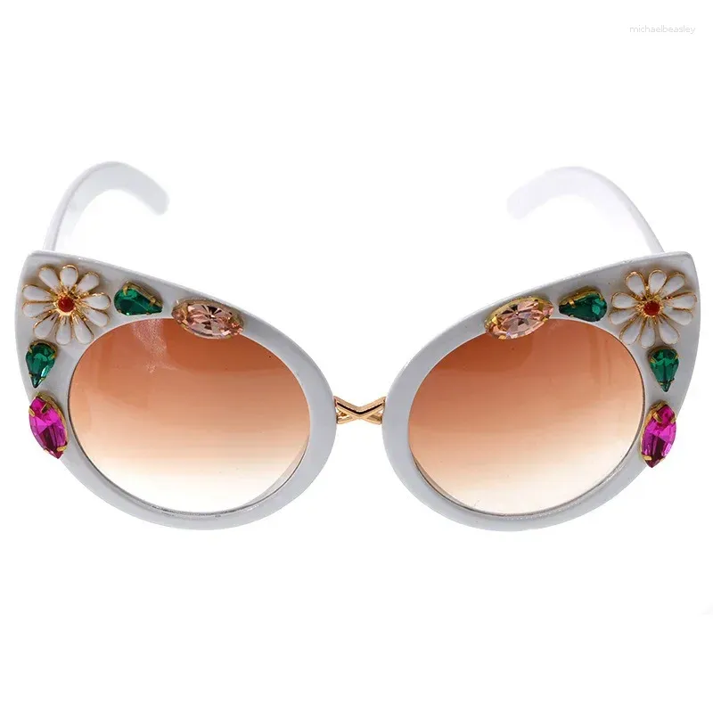 Lunettes De Soleil 2024 Diamant Dames Marque Designer Lunettes De Fête Strass Saison Fleur Lunettes Lunette De Soleil Femme