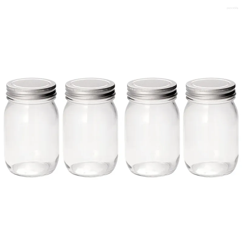 Storage Bottles 4Pcs Clear Jam Glass Mason Jars Caviar Milk Sealed Containers (380ML)