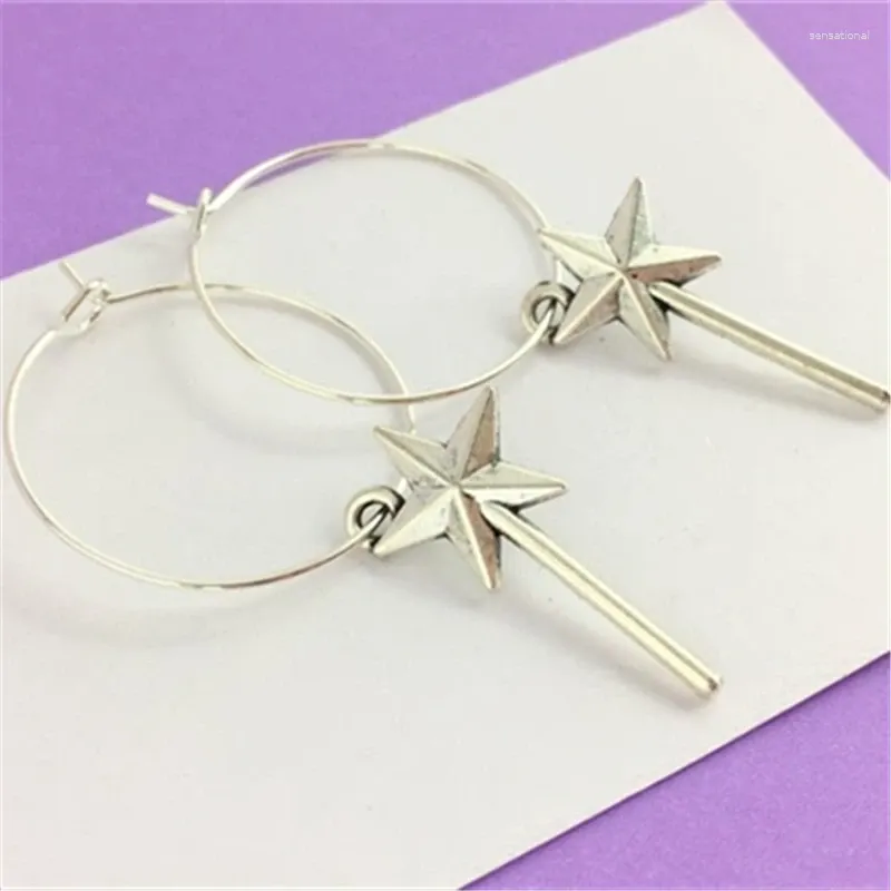 Dangle Earrings Fairy Wand Hoop - قطرها 30 مم مجوهرات الهالوين هدية عيد الميلاد لخيال العرابة