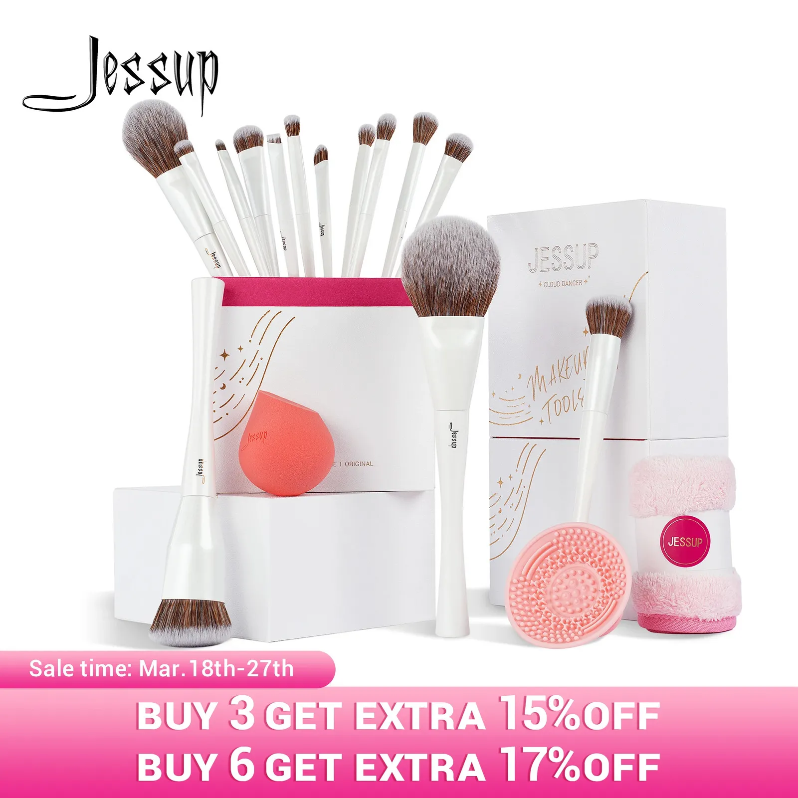 Jessup Makeup Brushes 4-14PCSメイクアップブラシセットHighEnd Makeup Gift Set with Sponge Makeupbrush Cleanertowel T333 240320