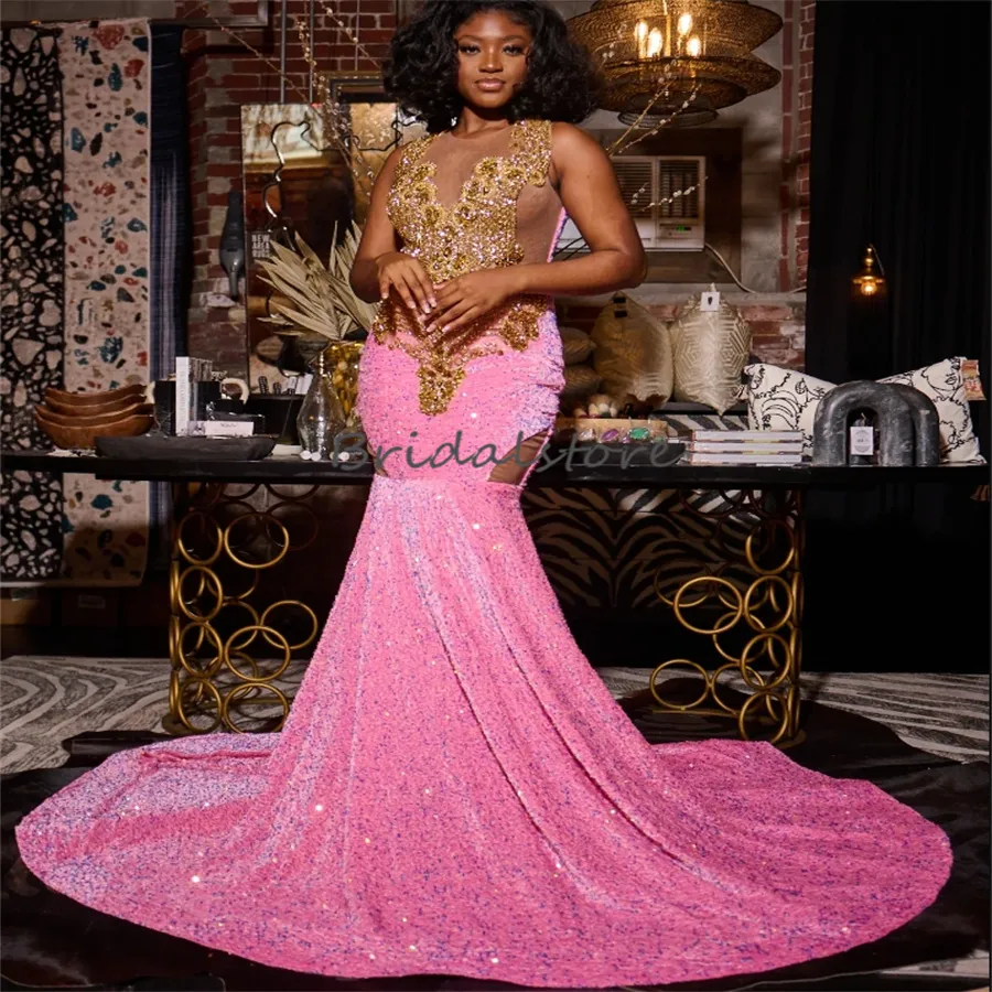 Sequin Evening Dress Pink Mermaid 2024 Prom Gown For Black Girls From Bridalstore 155.05 DHgate.Com