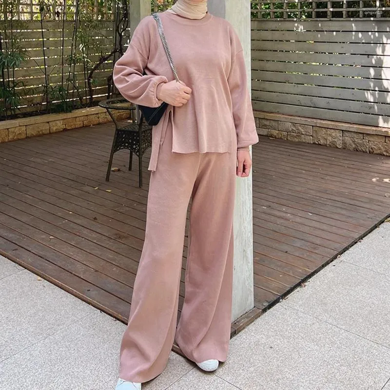 Modest Muslim Womens Knitted Pullover Sweater And Wide Leg Pant Set Perfect For Ethnic Clothing Musulman Dubai Outfits Turkey Abaya And Islamic Occasions From Qingxin13 33.62 DHgate.Com