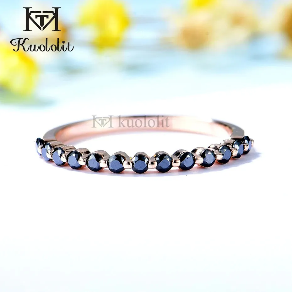 Kuololit Black 585 14k 18K Rose Gold Bubble Ring för kvinnors patiens matchande bröllop diamanter Band engagemang 240402