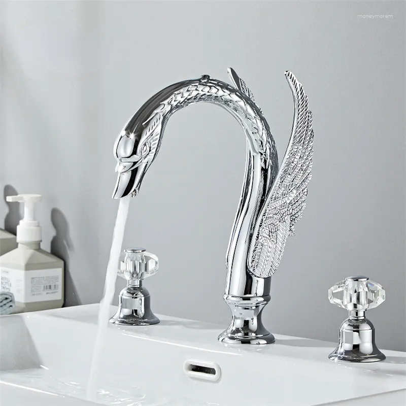 Zlew łazienki krany Chrome Krotek szeroko rozpowszechniony Swan Basin Black Tap luksusowy mikser i zimny prysznic