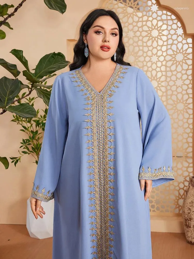 Этническая одежда Марокканская Джалабия Мода Сплошной цвет Мусульманская кружевная лента с отделкой Дубай Турция Платье Абая Рамадан Ид аль-Адха 2024 Плюс Размер 4XL